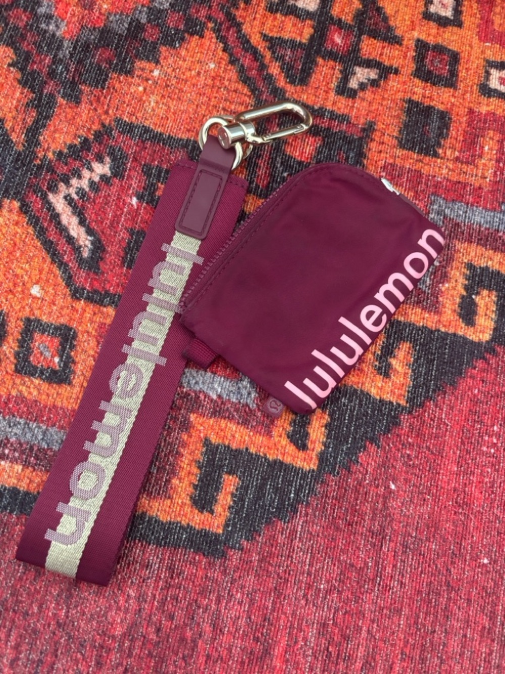 Lululemon Burgundy and Gold Keychain + Wallet